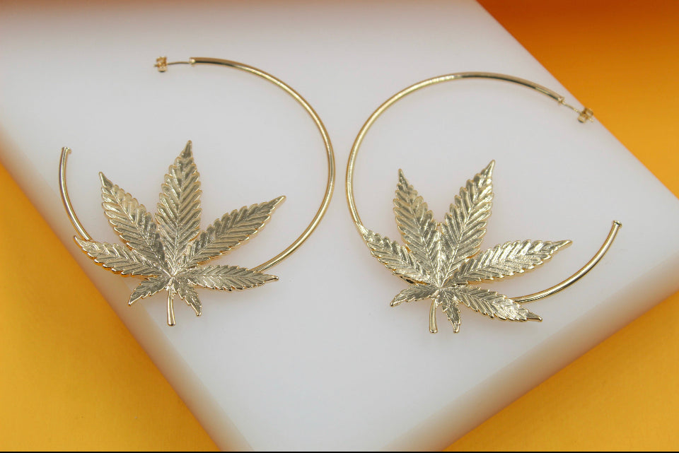 “I’M IN LOVE WITH MARY JANE” Cannabis Hoop Earrings