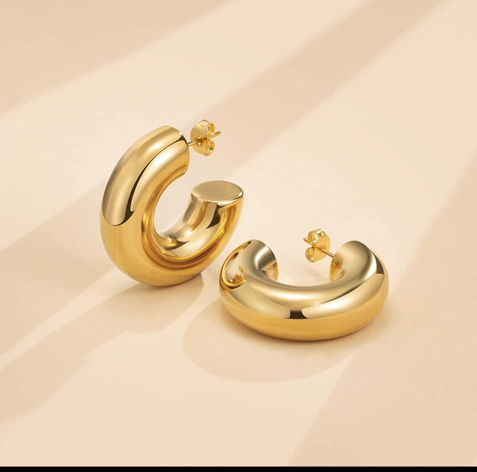 Celestial Harmony: Centered Embrace - C-Shaped 18K Gold Filled Hoop Earrings