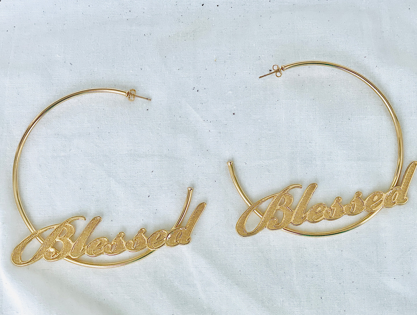 Divine Whisper: I Am Blessed – 18K Large Gold Fill Word Hoop Earrings