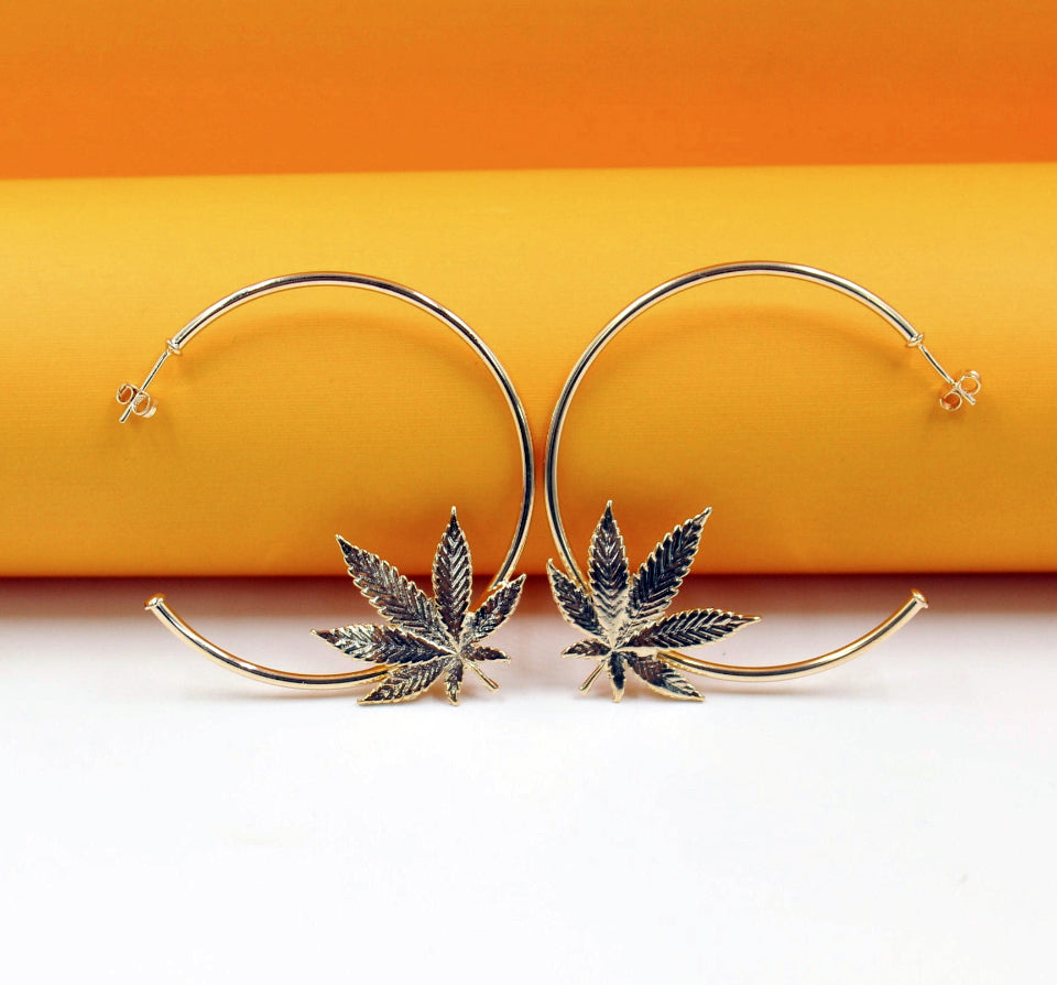 Mary Jane: Ganja Leaf Gold Hoop Earrings