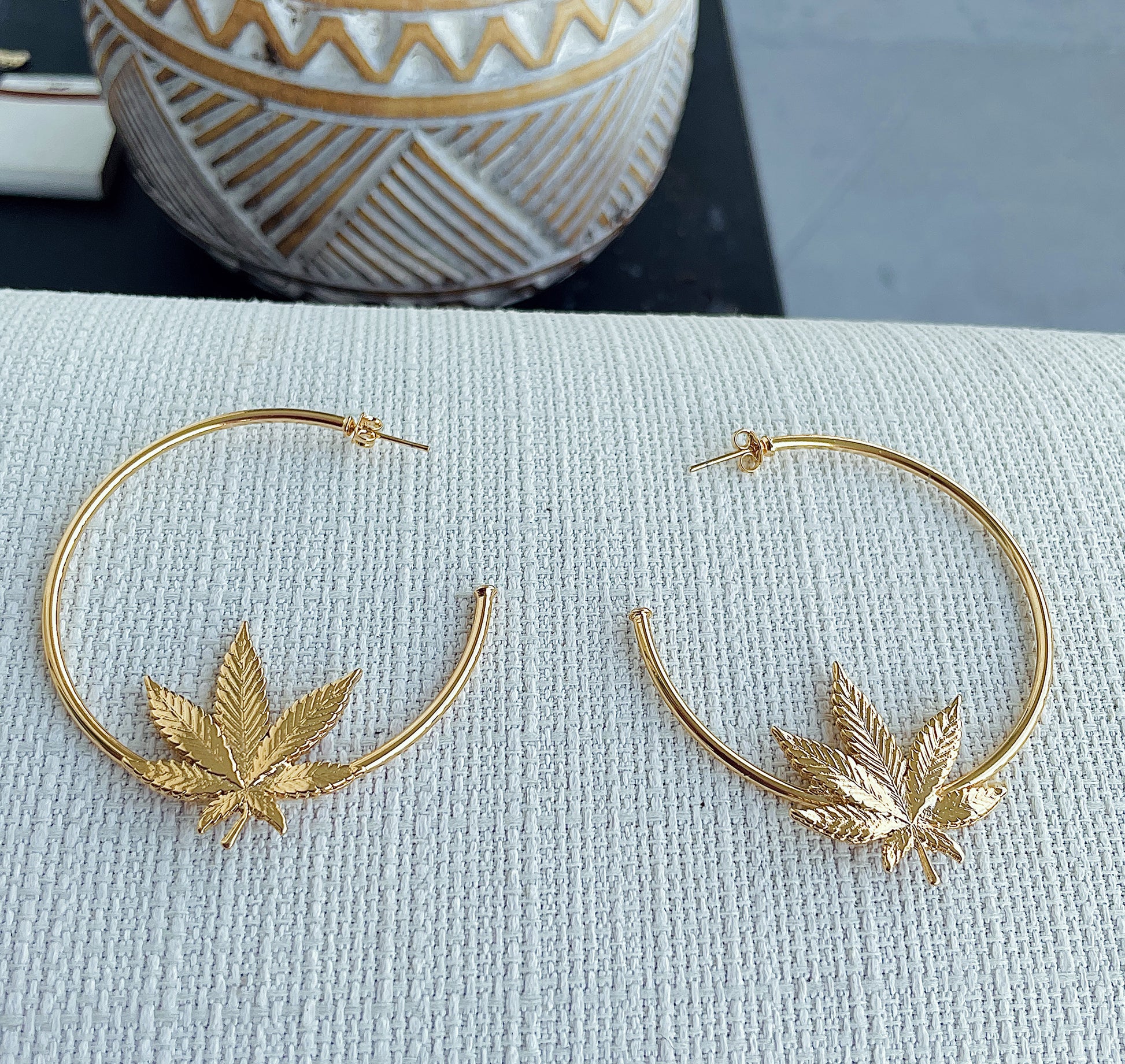 Mary Jane: Ganja Leaf Gold Hoop Earrings