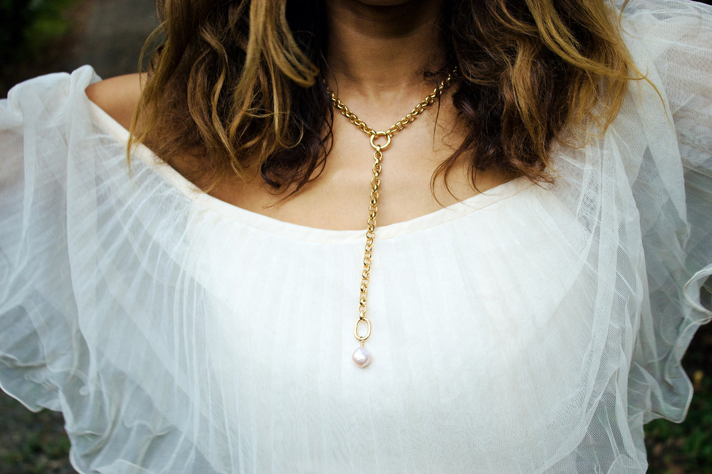 Moonlit Sonata: The Lariat Necklace with Celestial Pearl Droplet